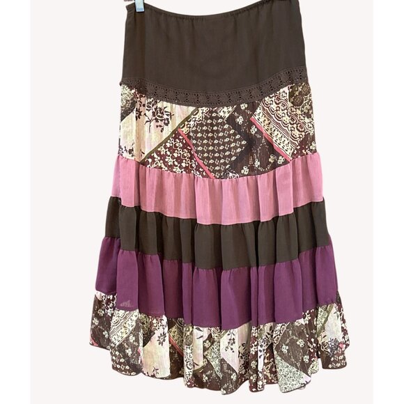 Vintage Y2K Tammy Bohemian Patchwork Tiered Maxi Skirt Folkcore Earthy Cottage - Picture 3 of 6